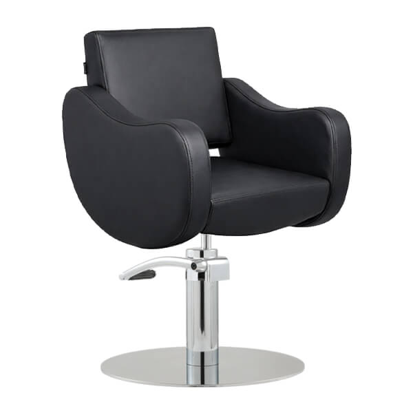 ayla-salon-chair-black-round-chrome-base-front-angle-view.webp