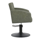zahra-salon-chair-olive-mist-round-matt-black-base-side-view.webp